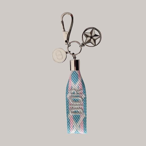 Dior Keychain Bag Charm Blue Pink White Canvas w/ 3 charms NIB - Picture 1 of 4